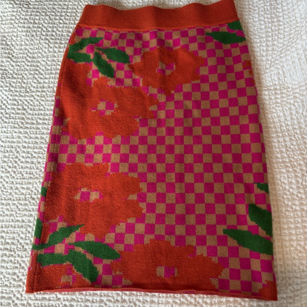 Anthropologie Orange and Pink Floral Pencil Skirt